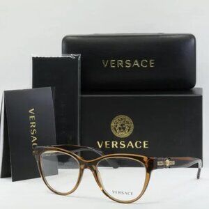 NEW VERSACE CLEAR TRANSPARENT BROWN EYEGLASSES